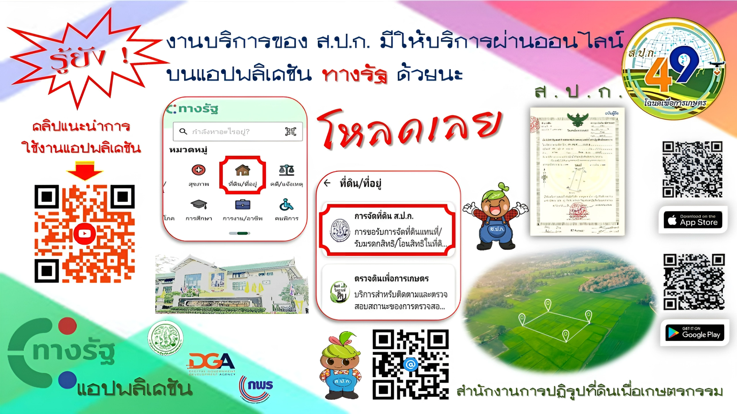 ประชาสัมพันธ์งานบริการออนไลน์ของ ส.ป.ก. ผ่านแอปพลิเคชั่น ทางรัฐ