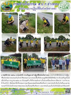 8 พฤศจิกายน 2561 นายสมศักดิ์ การเจริญกุลวงศ์ ปฏิรูปที่ดินจังหวัดอ่างทอง นำเจ้าหน้าที่สำนักงานการปฏิรูปที่ดินจังหวัดอ่างทองร่วมกับเจ้าหน้าที่ชลประทานอ่างทองลงพื้นที่ปรับปรุงภูมิทัศน์ทัศนีย์ทัศนียภาพ บริเวณที่ปลูกต้นไม้ เมื่อวันที่ 28 กรกฎาคม 2561 