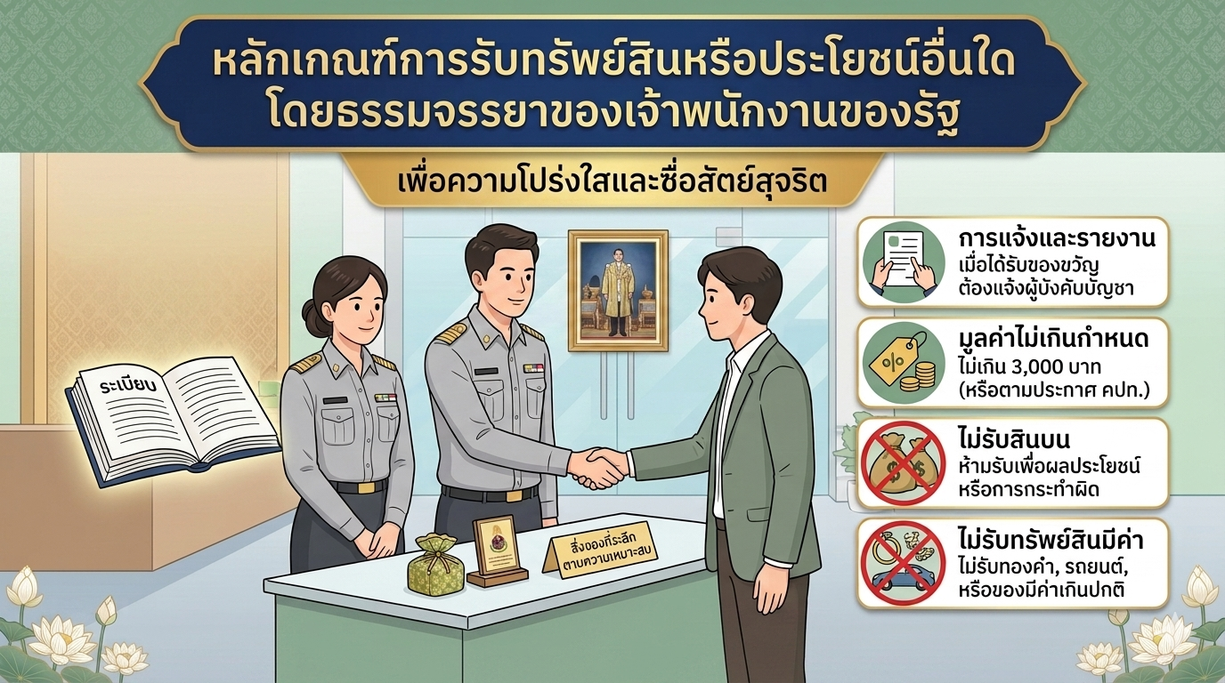หลักเกณฑ์การรับทรัพย์สินหรือประโยชน์อื่นใดโดยธรรมจรรยาของเจ้าพนักงานของรัฐ