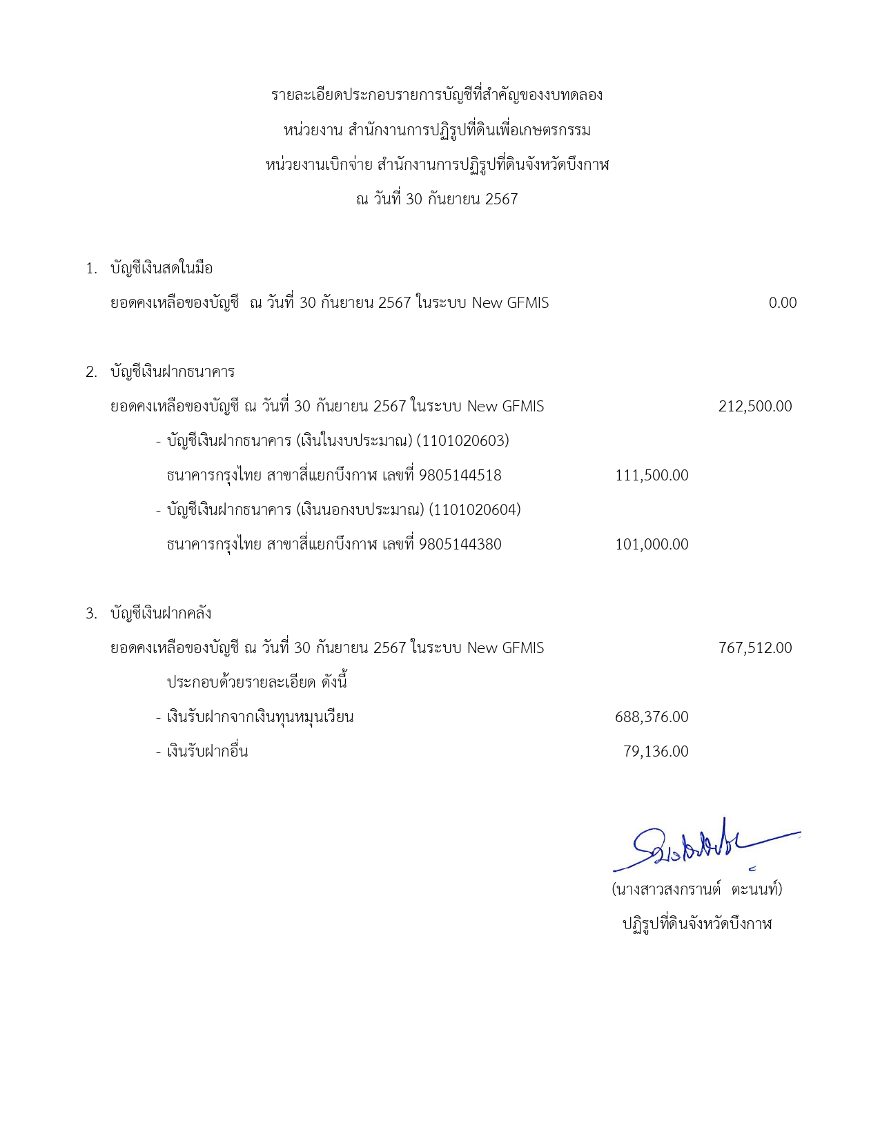 รายละเอียดประกอบงบทดลอง ณ วันที่ 30 กันยายน 2567 