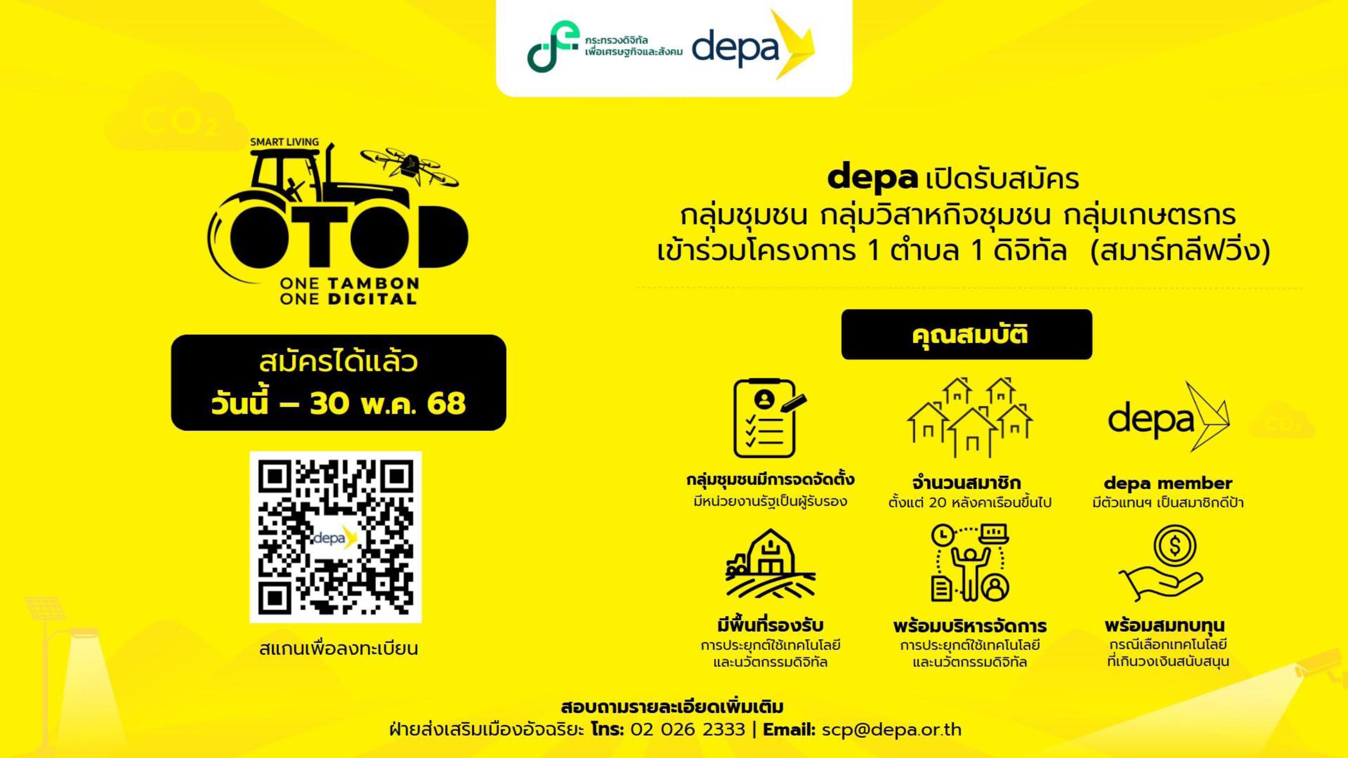 ประชาสัมพันธ์ ขอเชิญ กลุ่มชุมชน กลุ่มวิสาหกิจชุมชน เพื่อเข้าร่วม โครงการ 1 ตำบล 1 ดิจิทัล สมาร์ทลีฟวิ่ง (One Tambon One Digital Smart Living : OTOD Smart Living)
