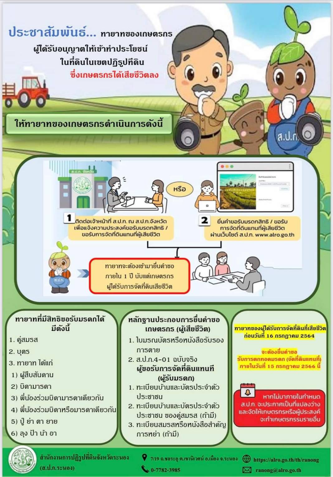 ประชาสัมพันธ์ ทายาทเกษตรกรผู้เสียชีวิต