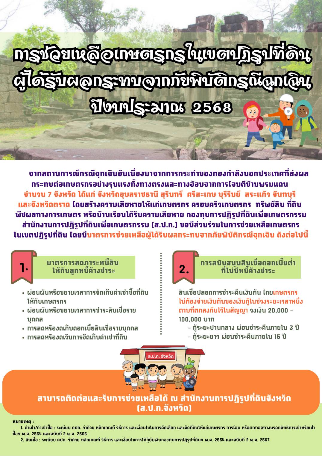 การช่วยเหลือเกษตรกรในเขตปฏิรูปที่ดินผู้ได้รับผลกระทบจากภัยพิบัติกรณีฉุกเฉิน ปีงบประมาณ 2568