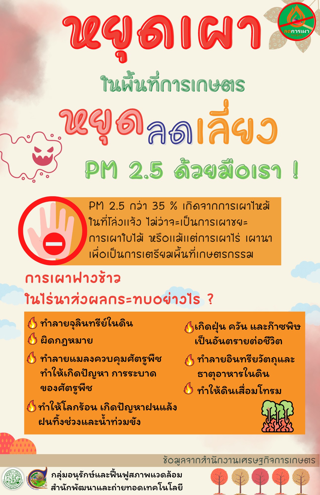หยุด !!! เผาในพื้นที่การเกษตร หยุด ลด เลี่ยง PM2.5 ด้วยมือเรา