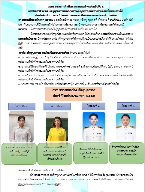 การประกาศยกย่องเชิดชูบุคลากรและหน่วยงานที่มีคุณธรรมหรือทำความดีจนเป็นแบบอย่างได้ ประจำปี 2568