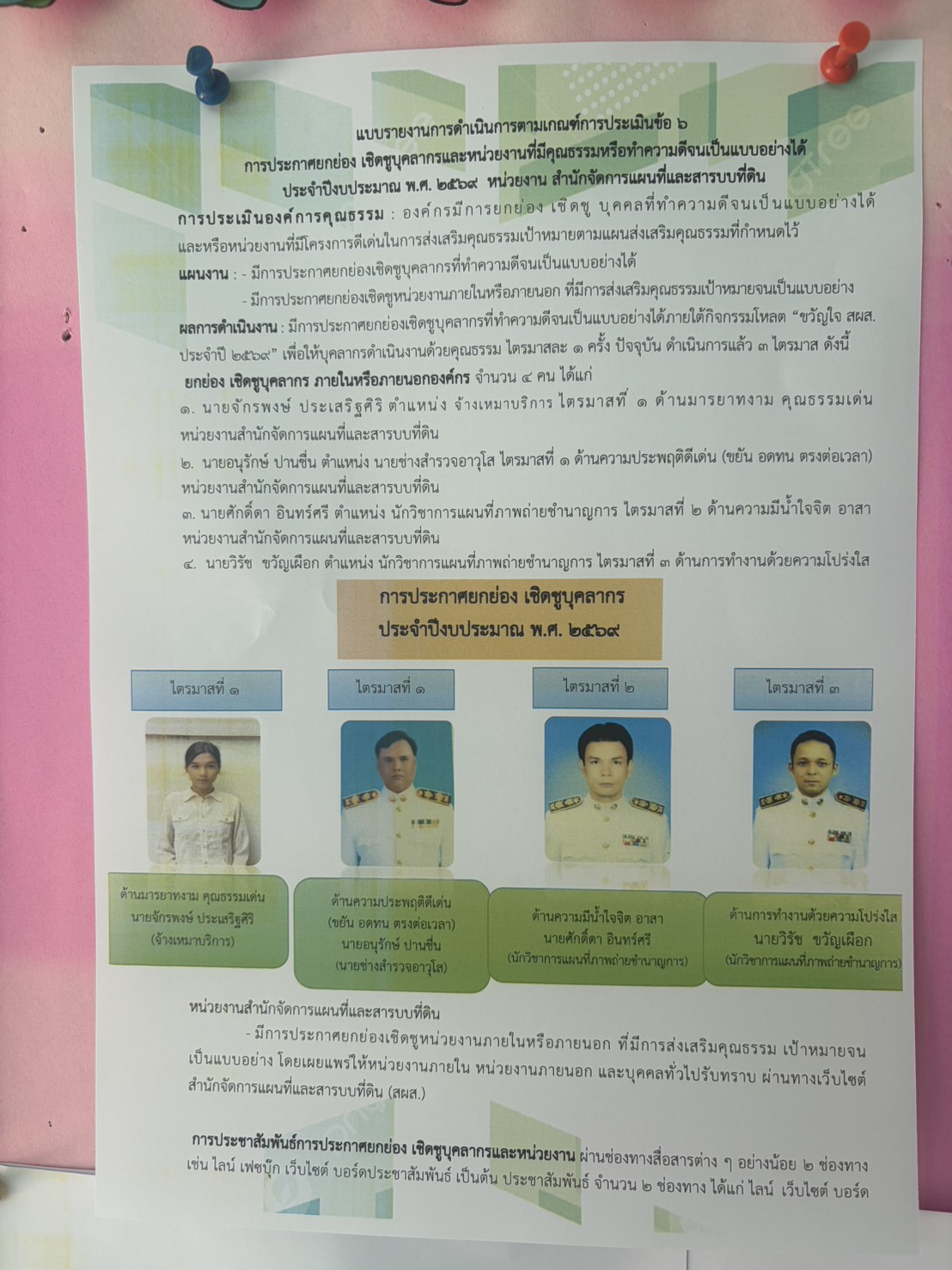 title - การประกาศยกย่องเชิดชูบุคลากรและหน่วยงานที่มีคุณธรรมหรือทำความดีจนเป็นแบบอย่างได้ ประจำปีงบประมาณ พ.ศ.2569 หน่วยงาน สำนักจัดการแผนที่และสารบบที่ดิน                                       