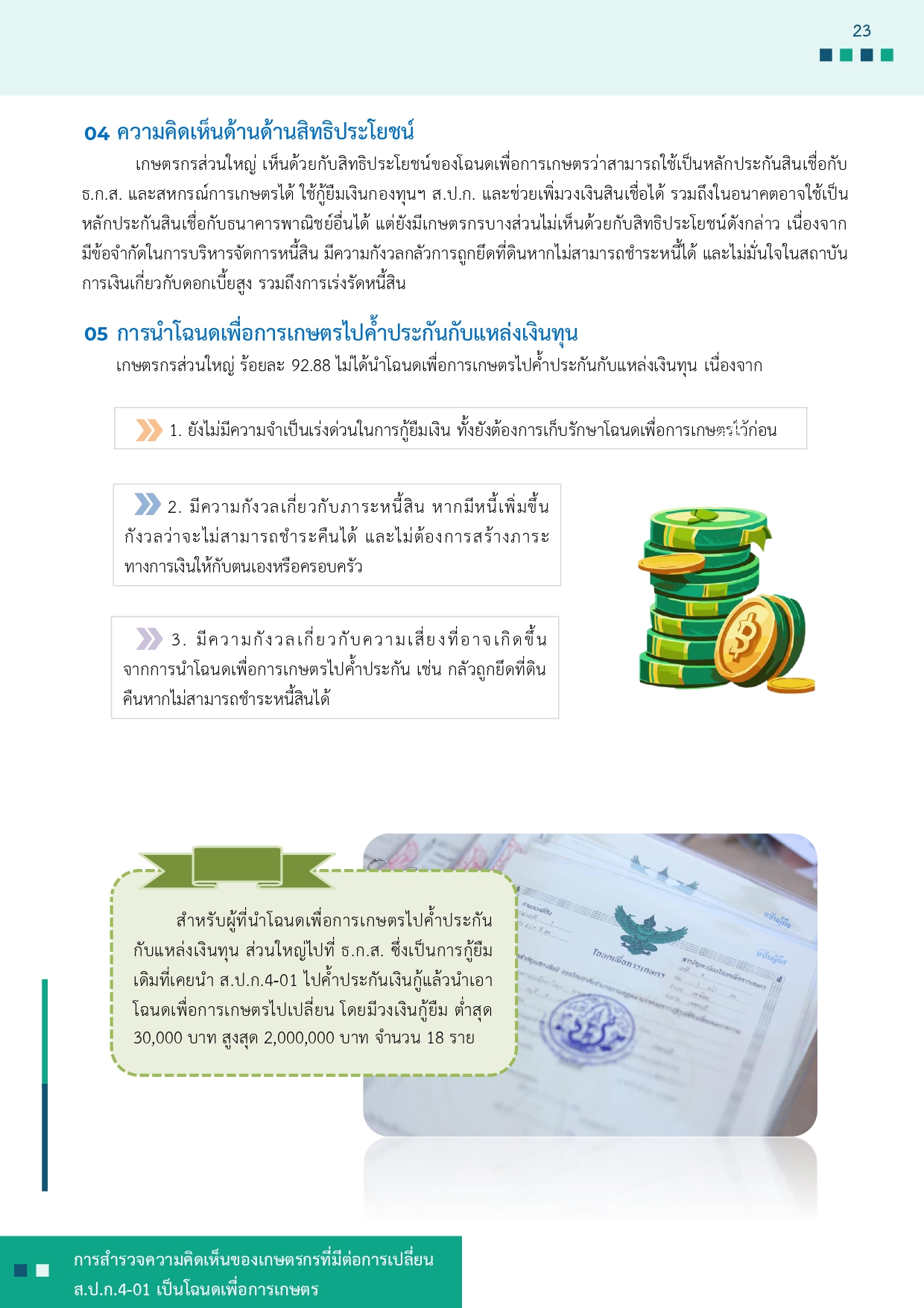 title - รายงานการสำรวจความคิดเห็นของเกษตรกรที่มีต่อการเปลี่ยน ส.ป.ก 4-01 เป็นโฉนดเพื่อการเกษตร