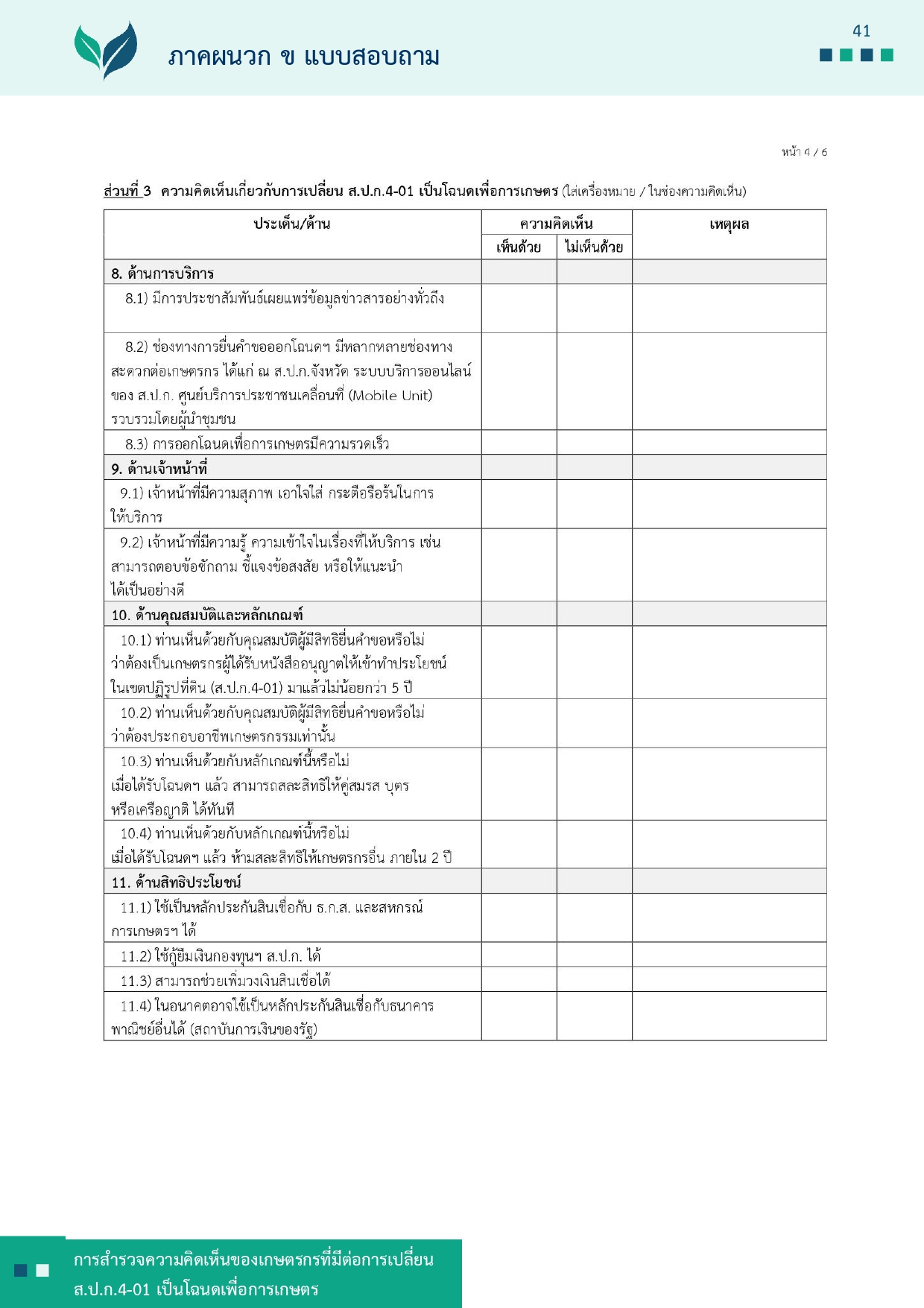 title - รายงานการสำรวจความคิดเห็นของเกษตรกรที่มีต่อการเปลี่ยน ส.ป.ก 4-01 เป็นโฉนดเพื่อการเกษตร