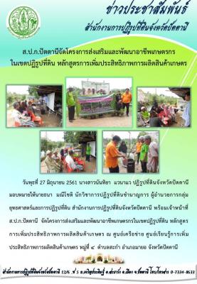 ส.ป.ก.ปัตตานี จัดโครงการส่งเสริมและพัฒนาอาชีพเกษตรกรในเขตปฏิรูปที่ดิน หลักสูตร การเพิ่มประสิทธิภาพการผลิตสินค้าเกษตร