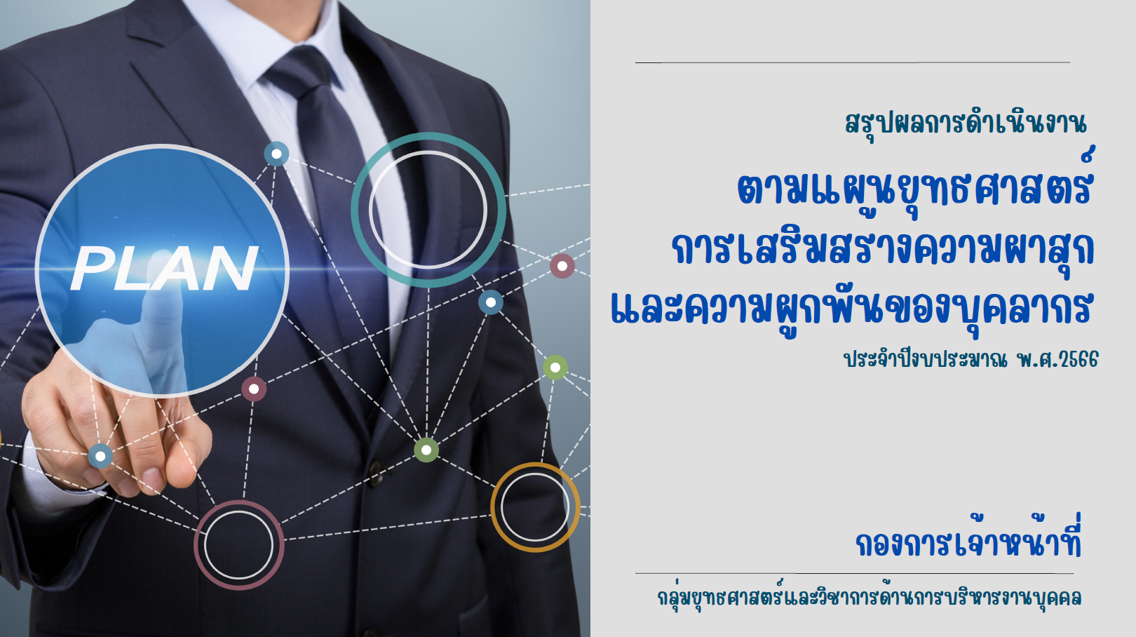 รายงานผลการดำเนินงานตามแผนปฏิบัติการเสริมสร้างความผาสุกและความผูกพันของบุคลากรที่มีต่อองค์กรณ์ ส.ป.ก. ประจำปีงบประมาณ พ.ศ.2566