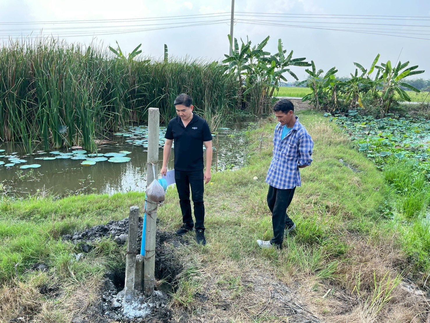 title - นายจักรพงศ์ วรเสฏฐ์ฐากูร นายช่างสำรวจอาวุโส และผู้ช่วยนายช่างสำรวจ ดำเนินการระวังชี้แนวเขตที่ดิน ร่วมกับช่างรังวัดสำนักงานที่ดินจังหวัดปทุมธานี สาขาคลองหลวง  ที่ดินตั้งอยู่ตำบลคลองห้า อำเภอคลองหลวง จังหวัดปทุมธานี