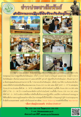 วันที่ 27 สิงหาคม 2563  สำนักงานการปฏิรูปที่ดินจังหวัดพิษณุโลก (ส.ป.ก.พิษณุโลก)  ได้มีการจัดประชุมคณะกรรมการปฏิรูปที่ดินจังหวัดพิษณุโลก ครั้งที่ 2/2563 โดยมี นายไพบูลย์ ณะบุตรจอม รองผู้ว่าราชการจังหวัดพิษณุโลก เป็นประธานคณะกรรมการฯ 