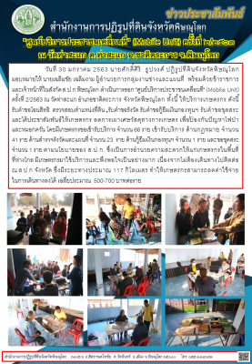 วันที่ 30 มกราคม 2563  ส.ป.ก.พิษณุโลก ดำเนินการออก ศูนย์บริการประชาชนเคลื่อนที่(Mobile Unit) ครั้งที่ 2/2563 ณ วัดท่าสะแก อำเภอชาติตระการ จังหวัดพิษณุโลก