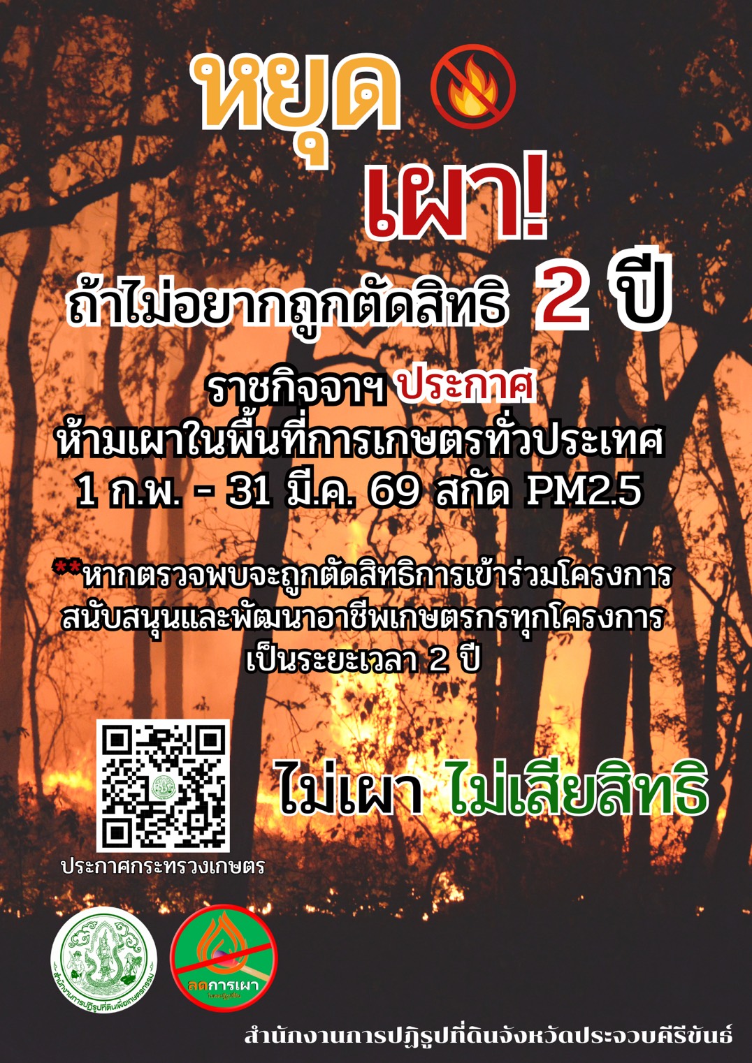 ส.ป.ก.ประจวบคีรีขันธ์ รณรงค์เกษตรกรในเขตปฏิรูปที่ดินจังหวัดประจวบคีรีขันธ์หยุดเผาในพื้นที่การเกษตรกร (ข่าวแชร์)