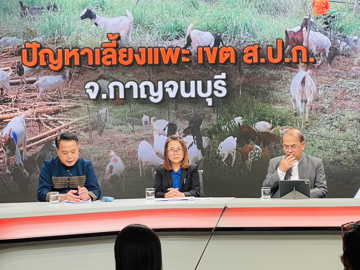 ผู้ตรวจราชการกรม ส.ป.ก. ร่วมสนทนาสด ในรายการสถานีประชาชน เกี่ยวกับการแก้ไขปัญหาโครงการส่งเสริมอาชีพการเลี้ยงแพะในเขตปฏิรูปที่ดินจังหวัดกาญจนบุรี