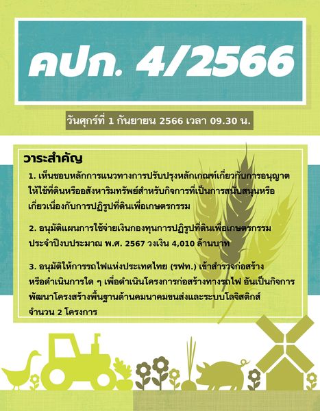 คปก. เคาะหลักการปรับปรุงเกณฑ์การอนุญาตให้ใช้ที่ดินหรืออสังหาริมทรัพย์ พร้อมอนุมัติแผนการใช้จ่ายเงินกองทุนฯ ประจำปีงบ 67 และอนุมัติให้นำเรื่อง รฟท. เสนอ ครม. พิจารณาเพื่อดำเนินการก่อสร้างทางรถไฟเพื่อขนส่งระบบโลจิสติกส์