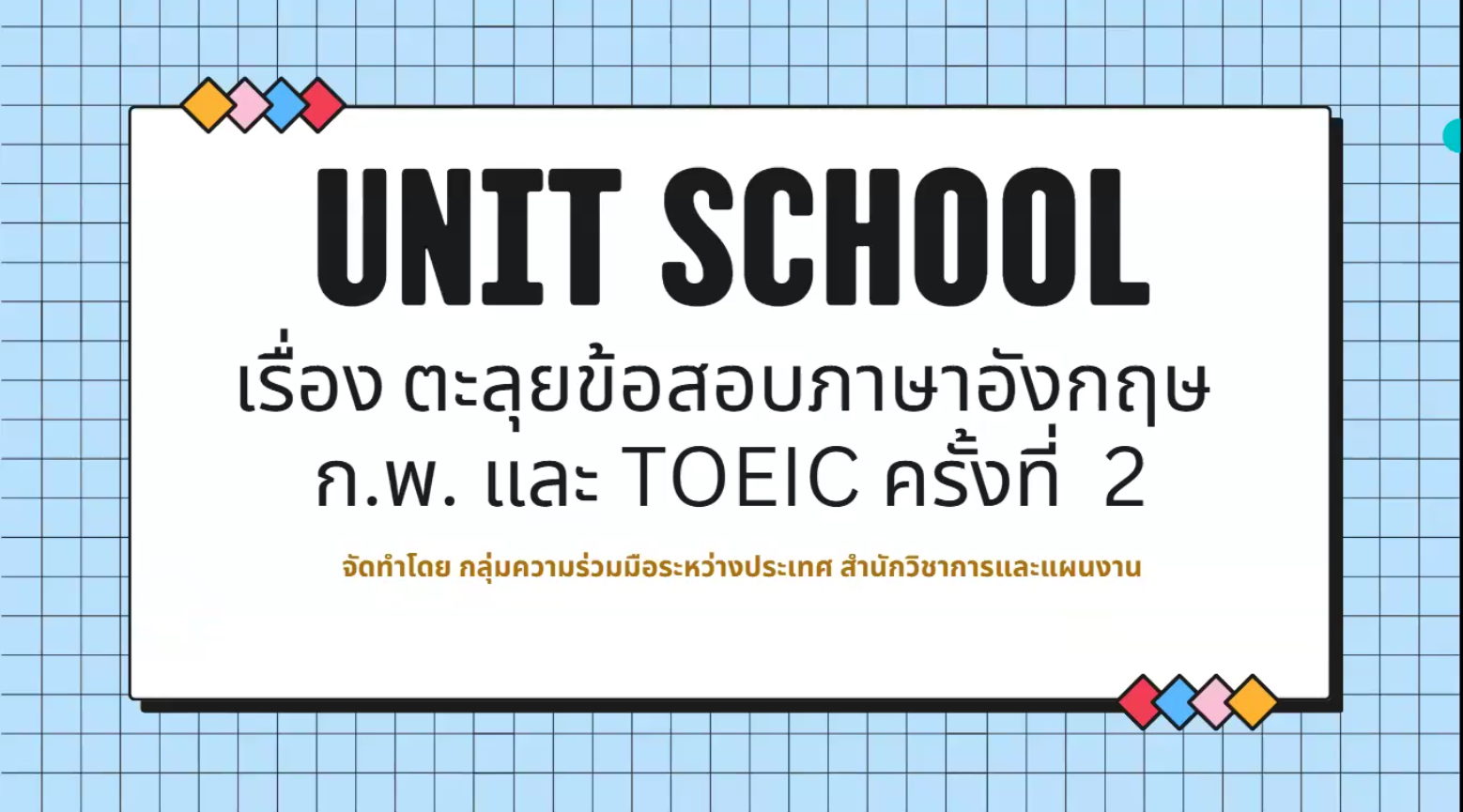สวผ.จัดกิจกรรม Unit School ประจำปี 2568 หัวข้อ ตะลุยข้อสอบภาษาอังกฤษ ก.พ. และ TOEIC ครั้งที่ 2