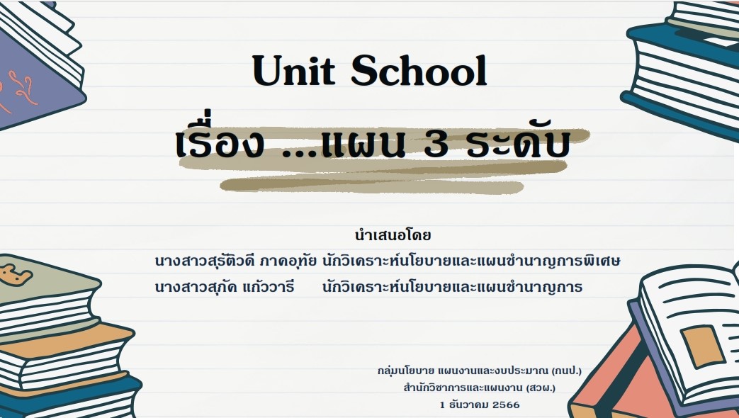 สำนักวิชาการและแผนงาน  จัดกิจกรรม Unit School  ในหัวข้อ “แผน 3 ระดับ”