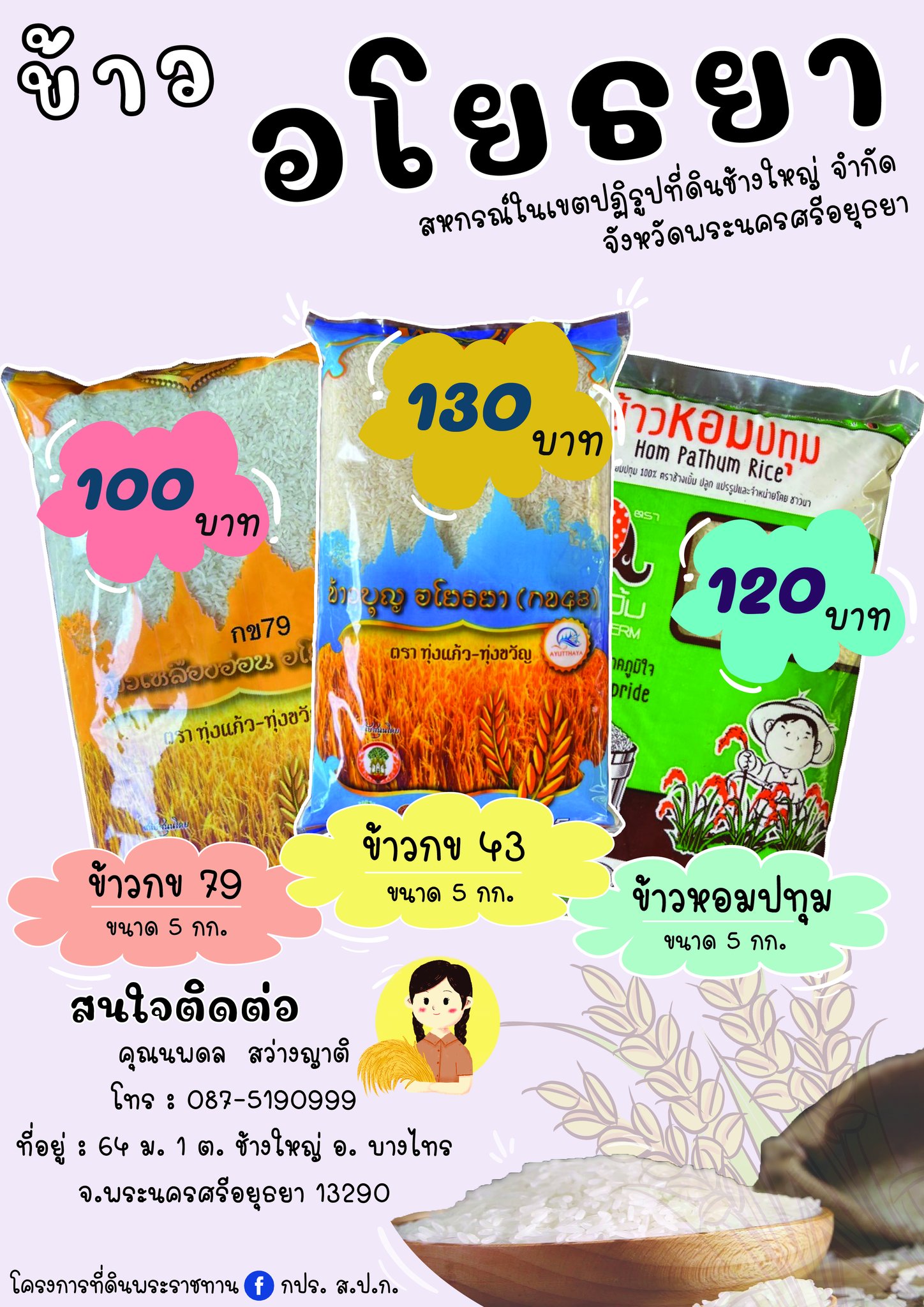 ข้าวอโยธยา จังหวัดพระนครศรีอยุธยา ผลิตภัณฑ์ในโครงการที่ดินพระราชทาน