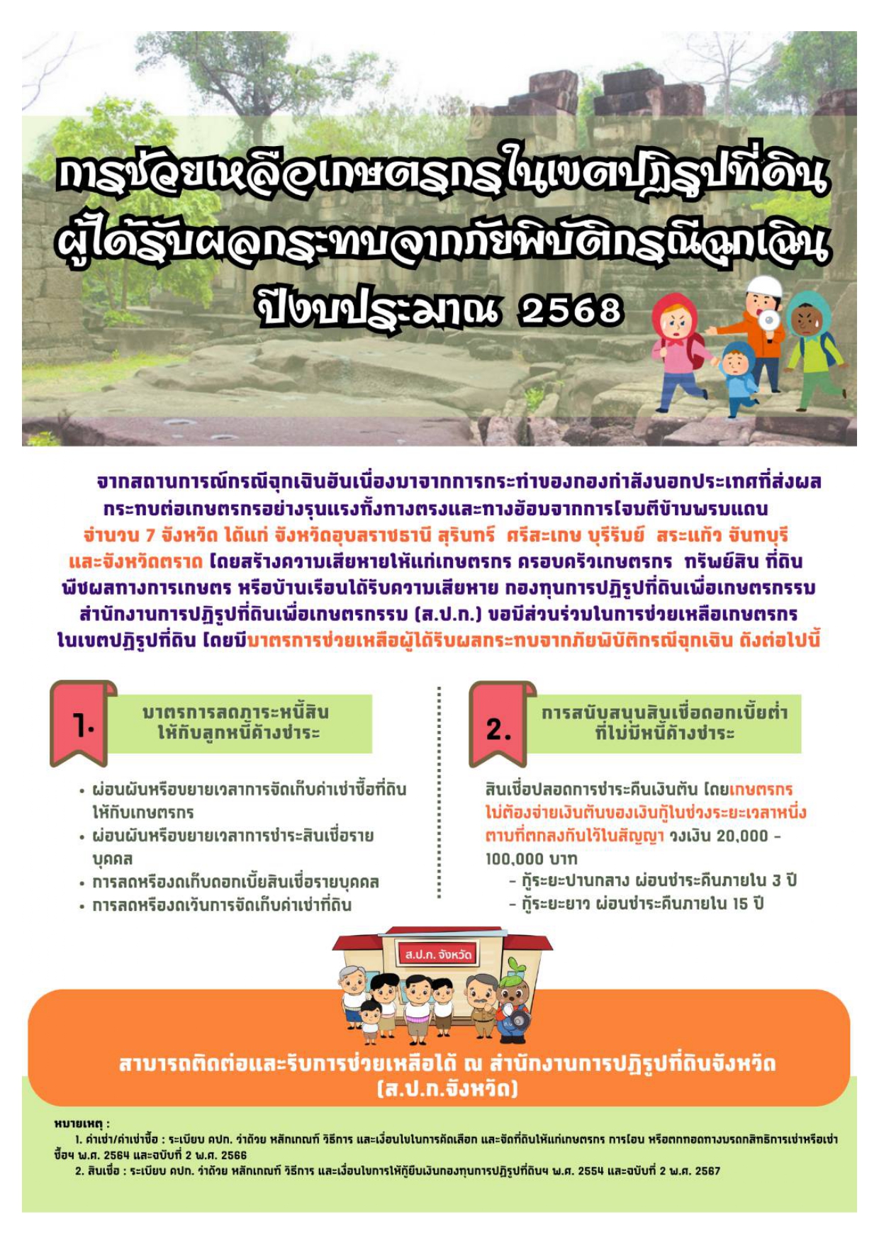การช่วยเหลือเกษตรกรในเขตปฏิรูปที่ดินผู้ได้รับผลกระทบจากภัยพิบัติกรณีฉุกเฉิน ปีงบประมาณ 2568
