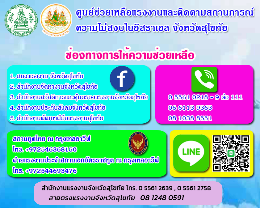 ศูนย์ช่วยเหลือแรงงานและติดตามสถานการณ์ความไม่สงบในอิสราเอล จังหวัดสุโขทัย