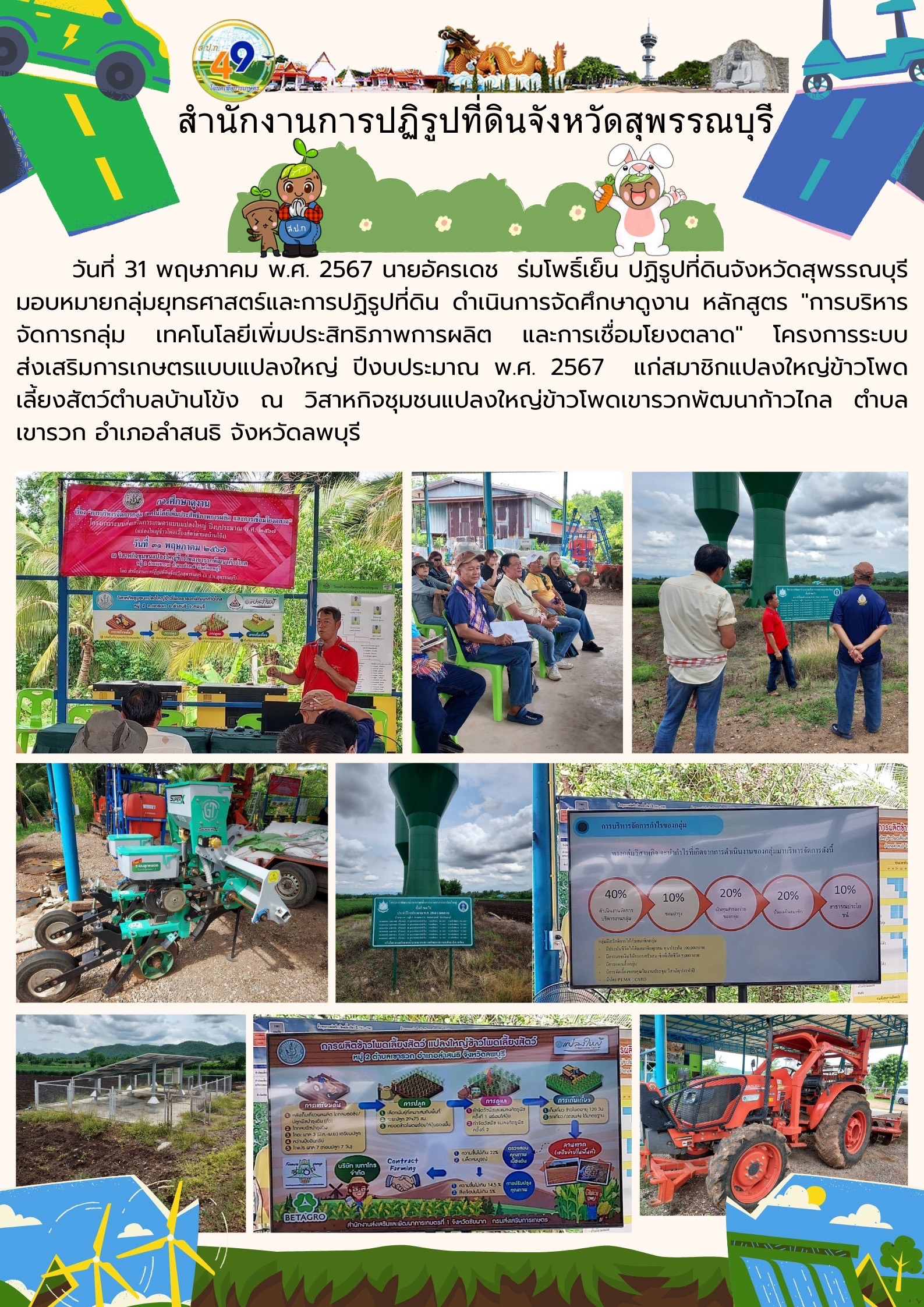 ภาพข่าว ศึกษาดูงาน หลักสูตร การบริหารการจัดกลุุ่ม เทคโนโลยีเพิ่มประสิทธิภาพการผลิตและการเชื่อมโยงตลาด ณ วิสาหกิจชุมชนแปลงใหญ่ข้าวโพดเขารวกพัฒนาก้าวไกล จ.ลพบุรี