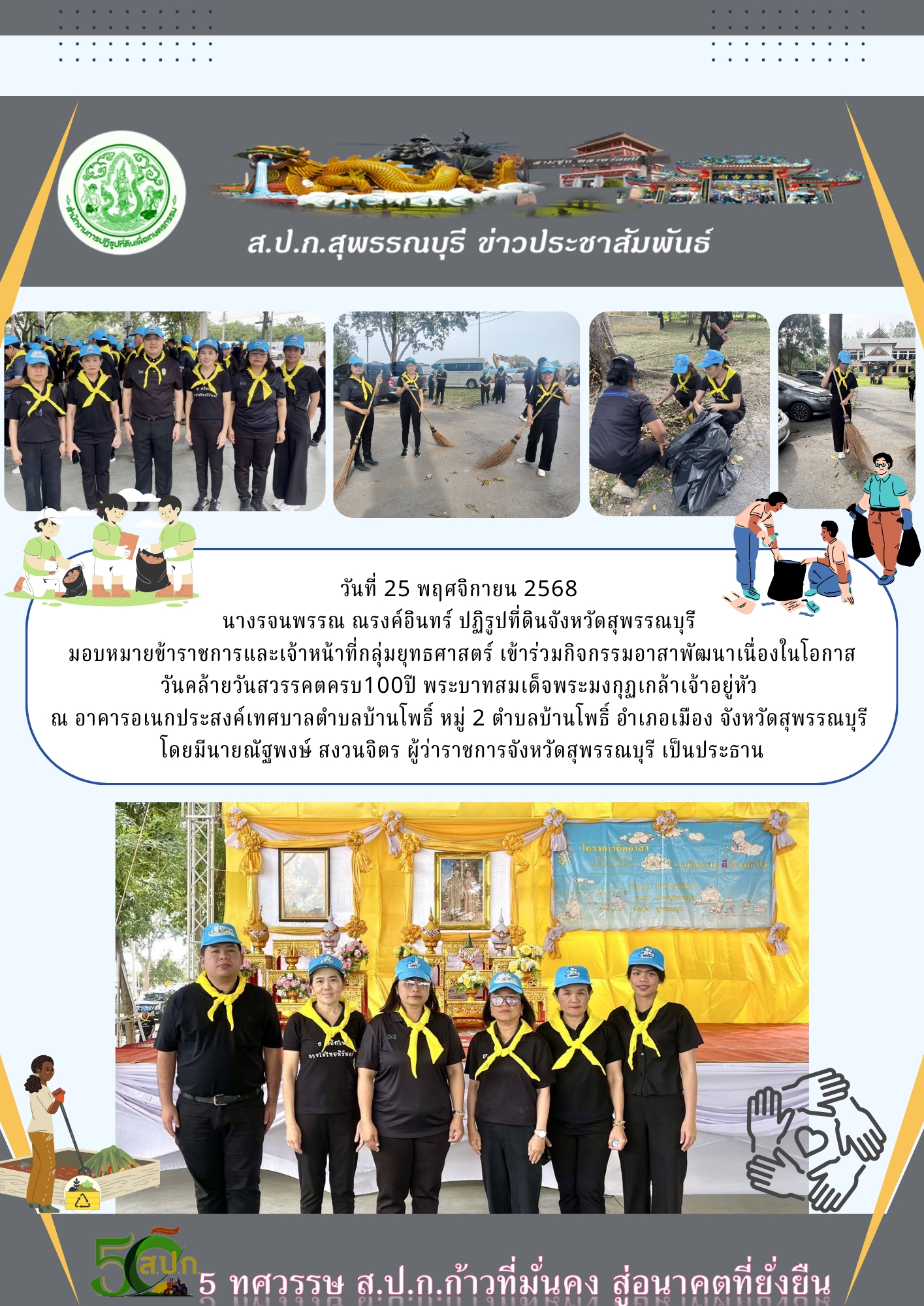 ภาพข่าว ส.ป.ก.สุพรรณบุรี เข้าร่วมกิจกรรมอาสาพัฒนาเนื่องในโอกาส วันคล้ายวันสวรรณคตครบ 100 ปี 