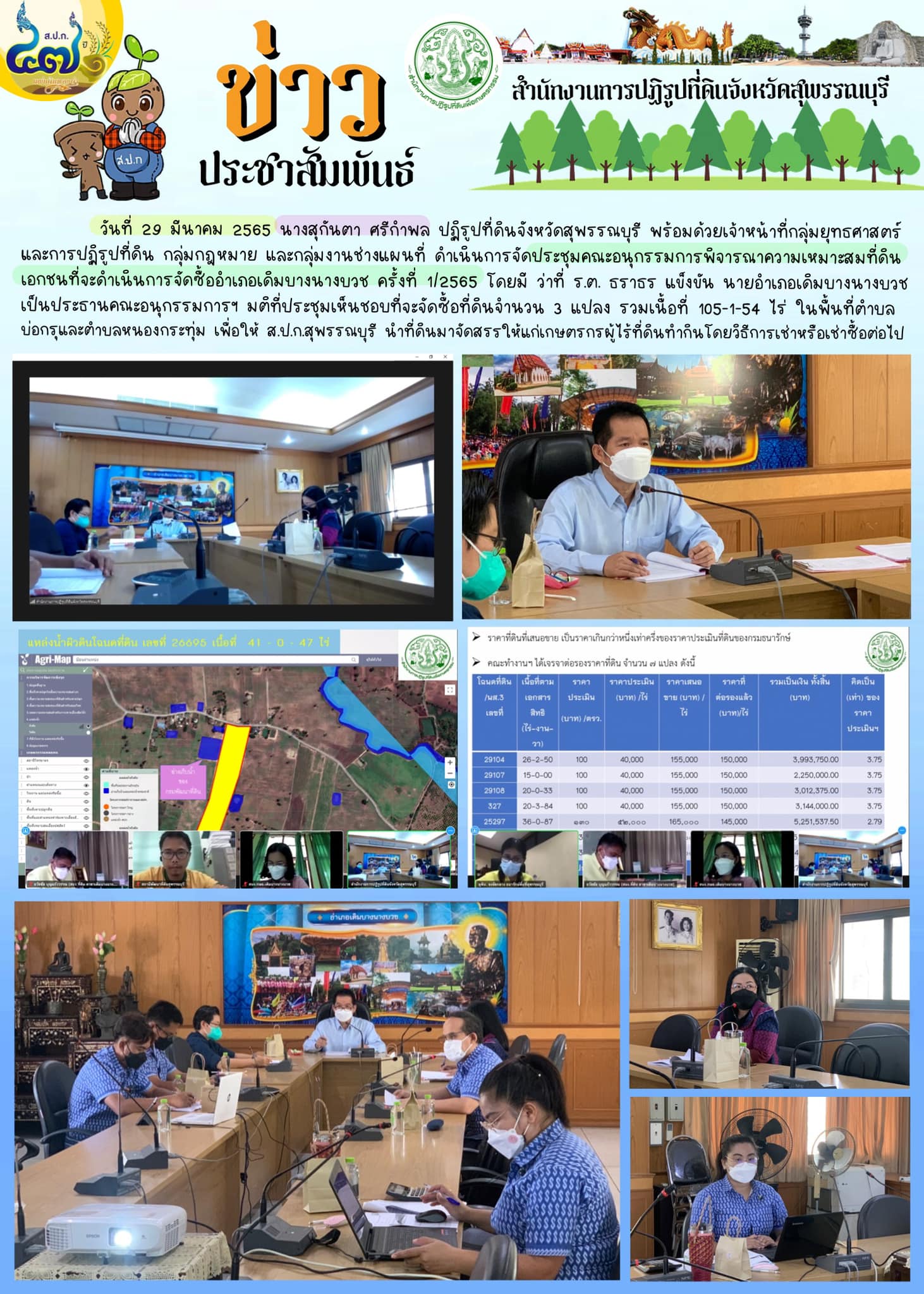 จัดประชุมคณะอนุกรรมการพิจารณาความเหมาะสมที่ดินเอกชนที่จะดำเนินการจัดซื้ออำเภอเดิมบางนางบวช ครั้งที่ 1/2565 