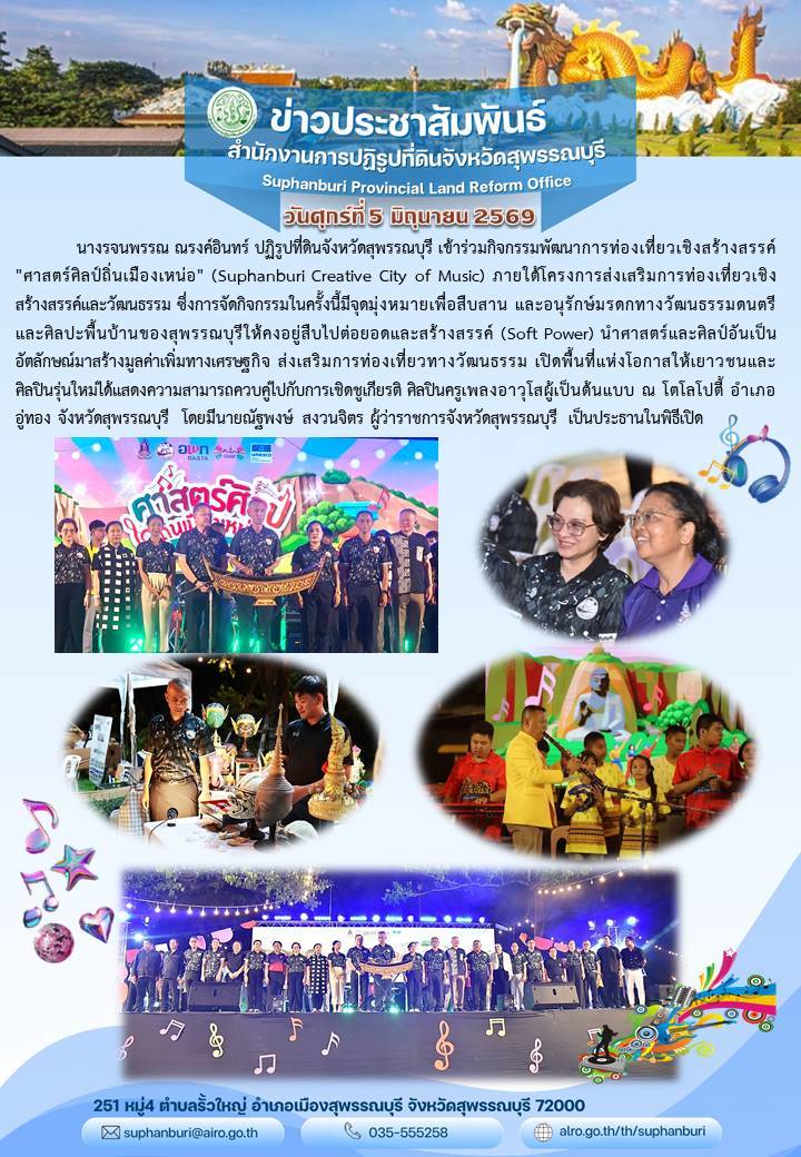 ภาพข่าว ส.ป.ก.สุพรรณบุรี เข้าร่วมกิจกรรมพัฒนาการท่องเที่ยวเชิงสร้างสรรค์ ศาสตร์ศิลป์ถิ่นเมืองเหน่อ ณ โตโลโปตี้ อ.อู่ทอง