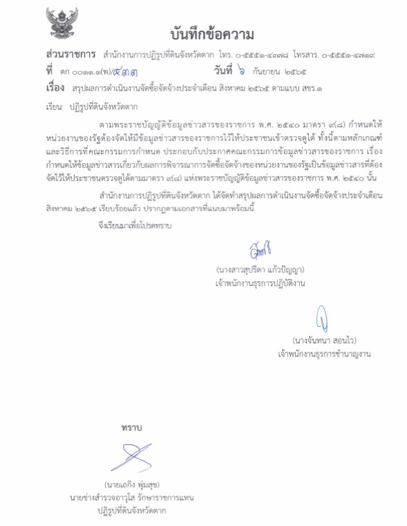 สรุปผลการดำเนินงานจัดซื้อจัดจ้างประจำเดือน สิงหาคม 2565 (ข่าวแชร์)
