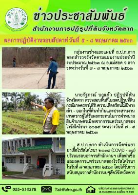 ผลการปฏิบัติงานรอบสัปดาห์ วันที่ 5 - 8 พฤษภาคม 2563 