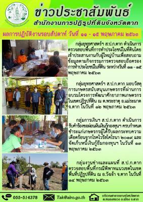 ผลการปฏิบัติงานรอบสัปดาห์ วันที่ 11 - 15 พฤษภาคม 2563 