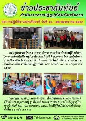 ผลการปฏิบัติงานรอบสัปดาห์ วันที่ 18 - 22 พฤษภาคม 2563 