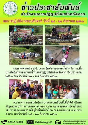ผลการปฏิบัติงานรอบสัปดาห์ วันที่ 24 - 28 สิงหาคม 2563 