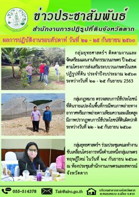 ผลการปฏิบัติงานรอบสัปดาห์ วันที่ 21 - 25 กันยายน 2563 