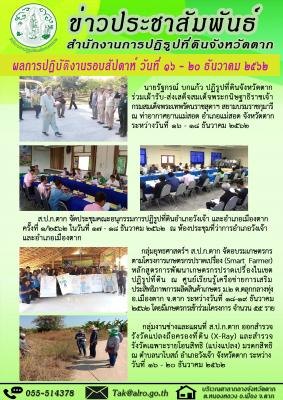 ผลการปฏิบัติงานรอบสัปดาห์ วันที่ 16 - 20 ธันวาคม 2562 