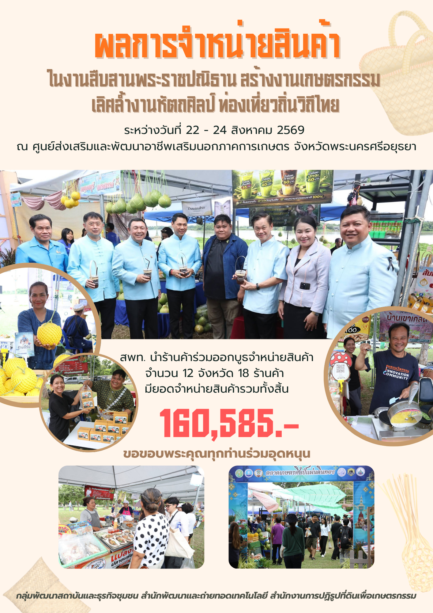 ผลการจำหน่ายสินค้า ในงานสืบสานพระราชปณิาน สร้างงานเกษตรกรรม เลิศล้ำงานหัตถศิลป์ ท่องเที่ยวถิ่นวิถีไทย (ข่าวแชร์)