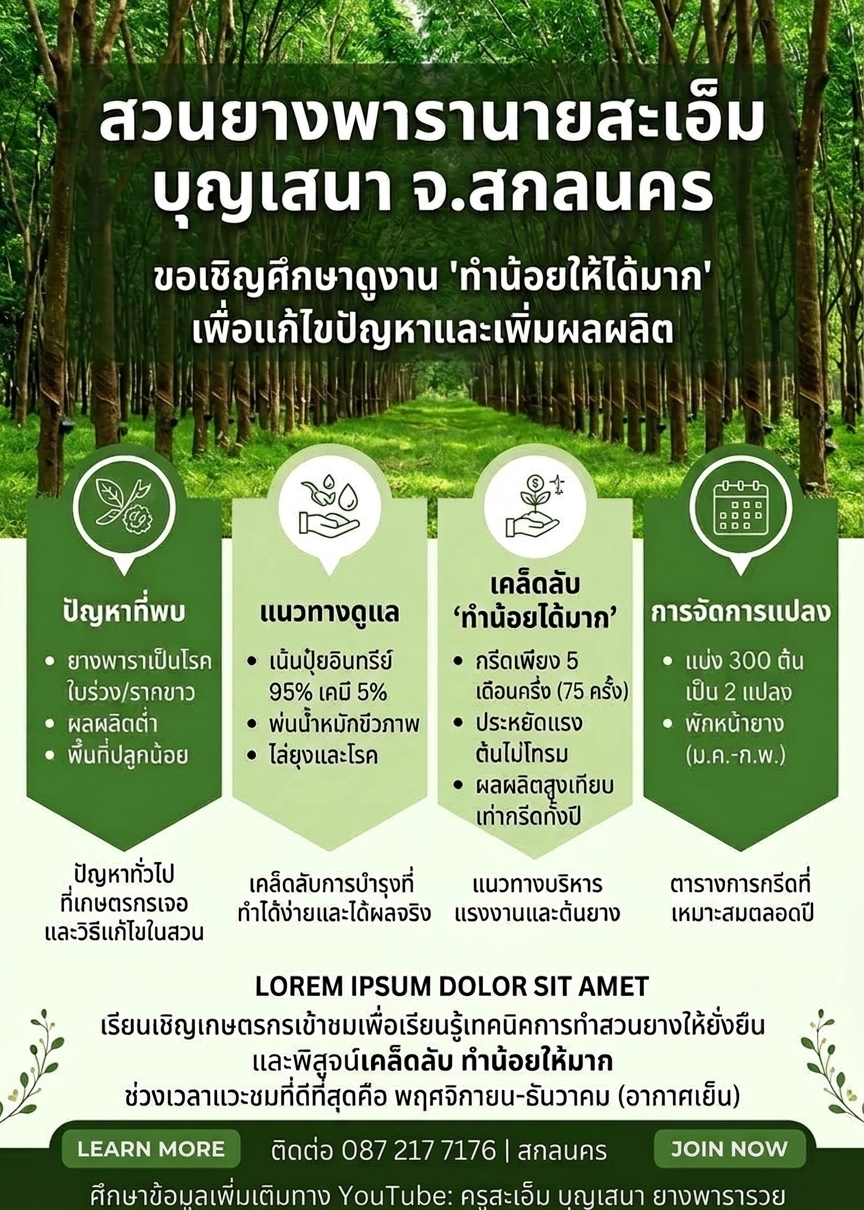 title - เชิญชวนเข้าเยี่ยมชมและศึกษาดูงานที่สวนยางพาราของ นายสะเอ็ม บุญเสนา ชาวสวนยางจังหวัดสกลนคร