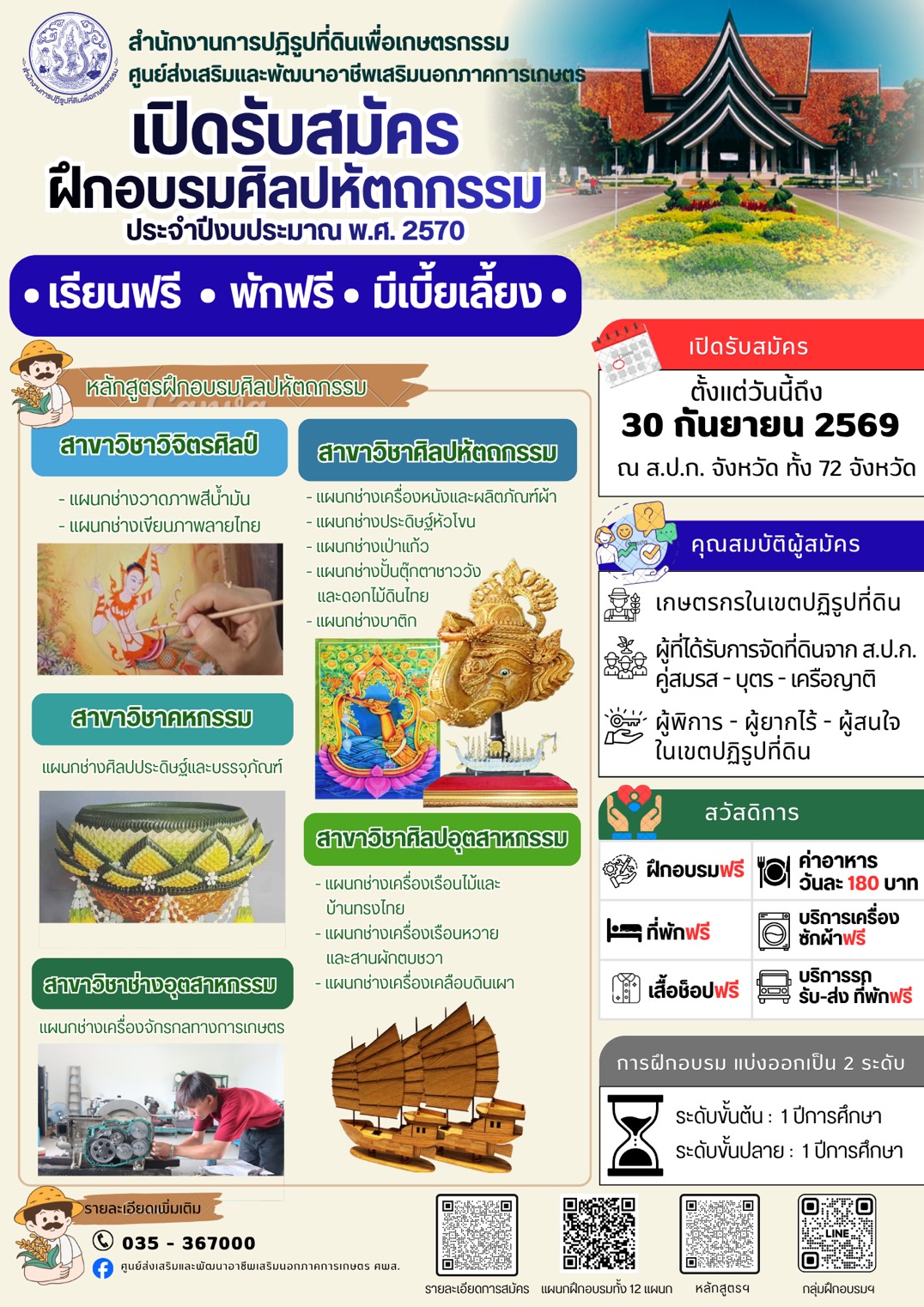 ส.ป.ก เปิดรับสมัคร ฝึกอบรมศิลปหัตถกรรม ประจำปึงบประมาณ พ.ศ. ๒๕๗๐