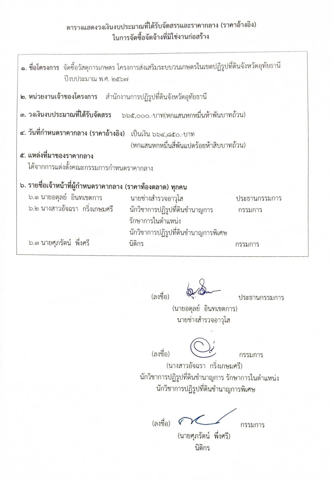 ตารางแสดงวงเงินงบประมาณที่ได้รับจัดสรรและราคากลาง (ราคาอ้างอิง) ในการจัดซื้อจัดจ้างที่มิใช่งานก่อสร้าง โครงการจัดซื้อวัสดุการเกษตร โครงการส่งเสริมระบบวนเกษตรในเขตปฏิรูปที่ดินจังหวัดอุทัยธานี ปีงบประมาณ พ.ศ. ๒๕๖๗