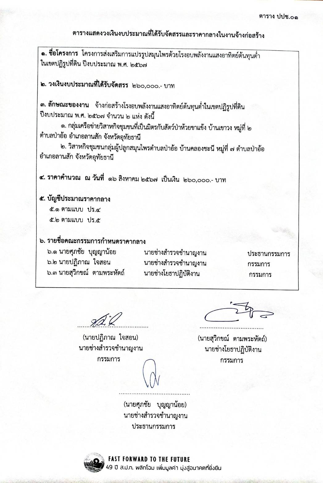 ตารางแสดงวงเงินงบประมาณที่ได้รับจัดสรรและราคากลางในงานจ้างก่อสร้าง
