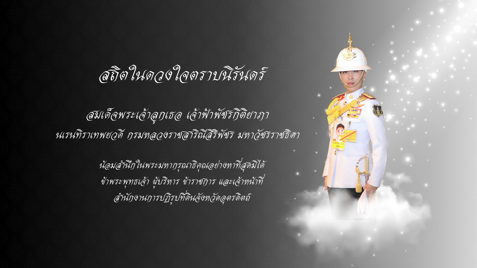 น้อมรำลึกถึงพระมหากรุณาธิคุณและร่วมถวายความอาลัย สมเด็จพระเจ้าลูกเธอ เจ้าฟ้าพัชรกิติยาภา นเรนทิราเทพยวดี กรมหลวงราชสาริณีสิริพัชร มหาวัชรราชธิดา