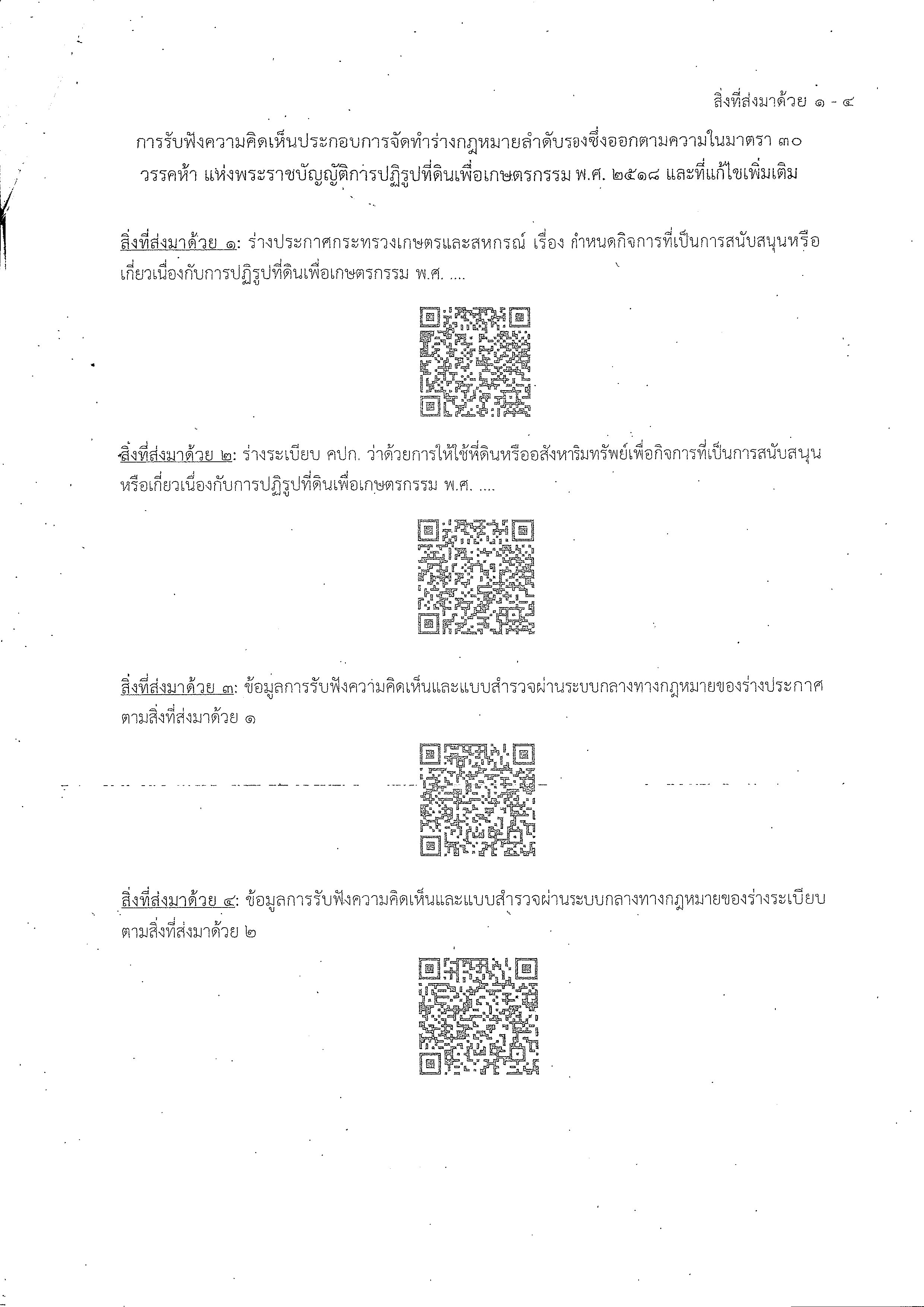 การรับฟังความคิดเห็นประกอบการจัดทำร่างกฎหมายลำดับรองซึ่งออกตามความในมาตรา 30 วรรคห้า แห่งพระราชบัญญัติการปฏิรูปที่ดินเพื่อเกษตรกรรม พ.ศ.2518 และที่แก้ไขเพิ่มเติม